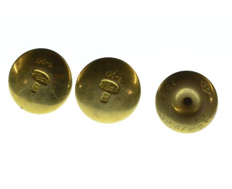 Pair of 18ct gold bachelor buttons, gross weight 3.2 grams, & one 9ct gold bachelor button, 0.59 gram 