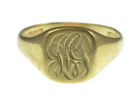 9ct gold signet ring, size V, 4.84 grams 