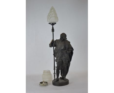 Spelter figurative lamp of a 17th century man H63cm 