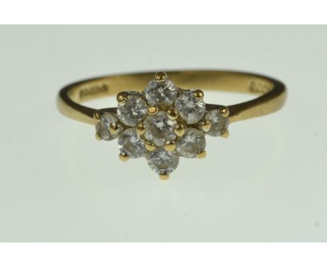 9ct gold & white stone cluster ring, size K1/2, 1.73 grams 