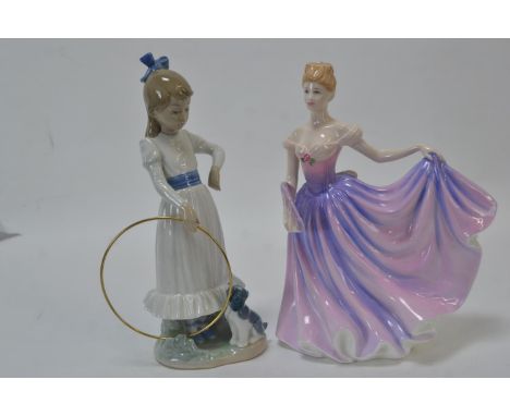 Royal Doulton Figure of the Year 2000 Rachel HN 3976 with certificate, together with a Nao Lladro figure of a girl & hoopcond