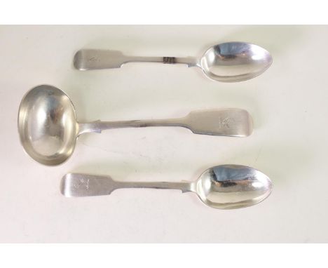 Pair of late Victorian teaspoons & a sauce ladle, maker GMJ, London 1894, gross weight 118 grams 