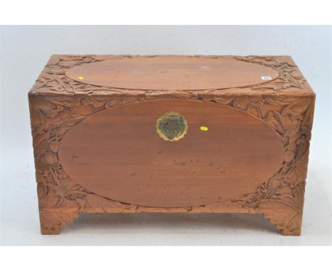 Oriental camphor wood trunk with internal tray. L102cm x D50cm x H60cm. 