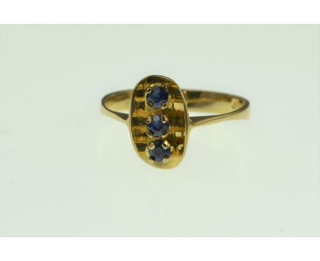 Yellow metal & sapphire ring, tests positive for 9ct gold, size L, 2.19 grams 