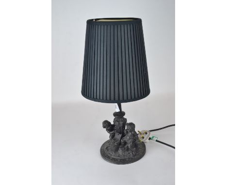 Spelter lamp of Putti eating grapes with shade 50cmNo signature located 