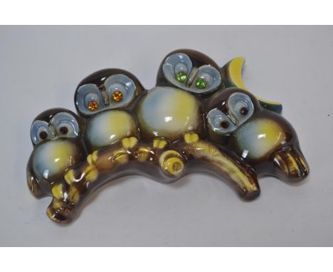 Goebel Four Owls on a branch with moon . Crystal glass eyes inset. w19cm h12cm. 