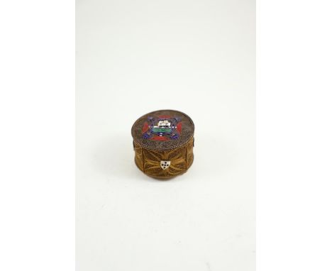 Portuguese hallmarked silver gilt filigree & enamel pot & cover, 7cm wideSome damage to enamel 