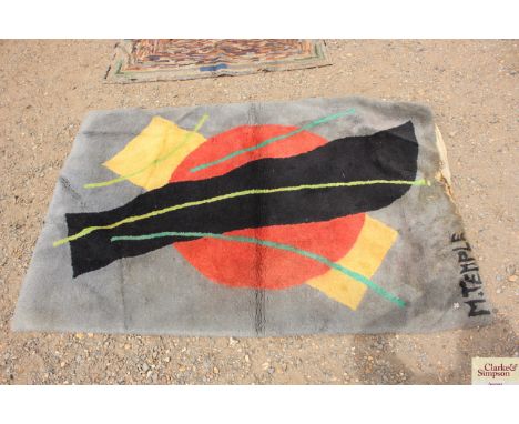 A vintage rug  AF, signed M. Temple to bottom left approx. 173cm x 122cm