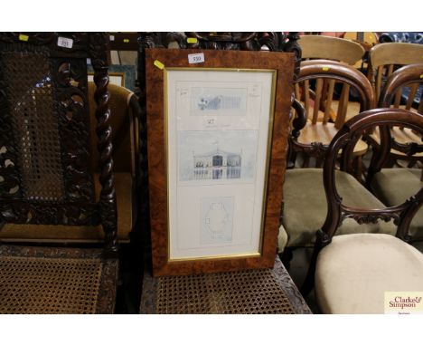 A maple framed architectural print 