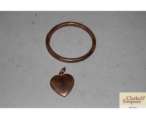 A rose Sterling silver 925 bangle with matching heart shaped pendant / charm 28gms 