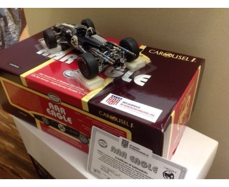 A 1/12 scale model of the All American Racers Eagle Gurney Weslake V12, 1967 Grand Prix of Belgium winner driven by Dan Gurne