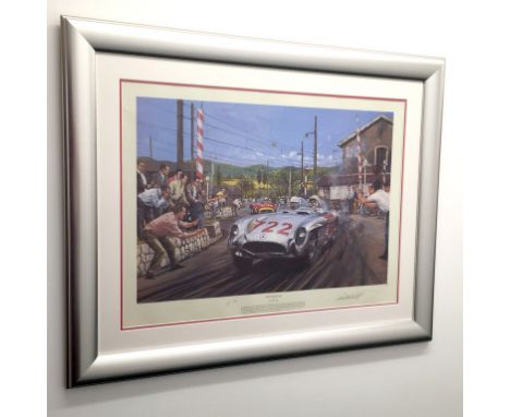 Beautifully framed, this rare Artists Proof print depicts the winning Mercedes-Benz 300SLR '722' and is signed by the victori