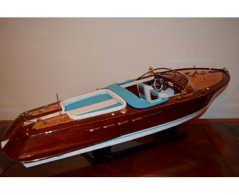 A Riva Aquarama special scale model boat in 1/10 scale. Hand built from hardwood using traditional plank on frame method of c
