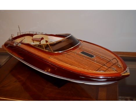 A Rivarama scale model boat, in 1/10 scale. Nicknamed "The floating suite" manufactured from hardwood, hand built using tradi