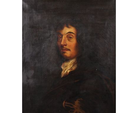 Manner of Anthony Van Dyck (1599-1641) Dutch. Portrait of Sir William Hugessen (1610-1675), Oil on Canvas, Inscribed on label
