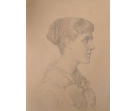19th Century French School. "Amelie", Portrait of a Lady, Pencil, Dated 1884 and Inscribed 'Cannes', Unframed, 24" x 18.25".