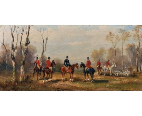 Robert Stone (1820-1870) British. A Hunting Scene, Oil on Panel, Indistinctly Signed, 6.25" x 12.5", and three companion piec