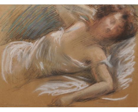 19th Century French School. "Femme se reposant", A Lady Reclining on a Sofa, Chalk, 8.5" x 11.25".