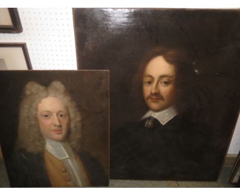 C18th English School - Portrait of a gentleman head and shoulder, oil on canvas incised on wooden stretcher "Sir Edward Bathu