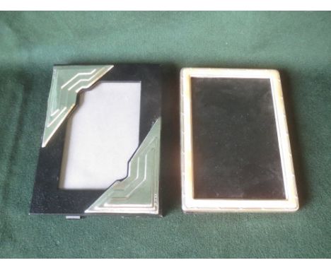 Hallmarked silver mounted art deco style photo frame and an enamel photo frame 