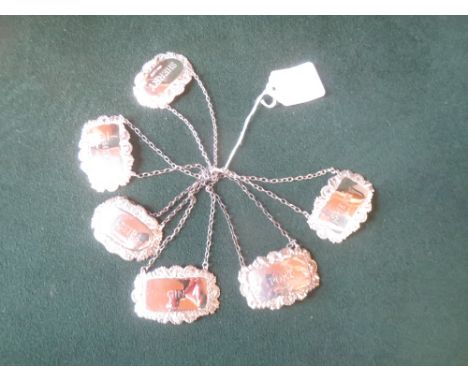 6 hallmarked silver decanter labels, 2 sherry, whisky, gin, port and Madeira