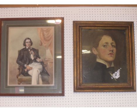 C20th English School - Portrait study of a school boy wearing stiff white collar shirt, oil on board and C20th school - Portr