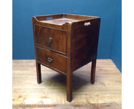 Georgian mahogany bedside cupboard with pull out commode. 76cmH x 50cmL