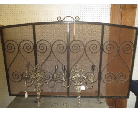 Large metal fire guard and pair of metal light sconces