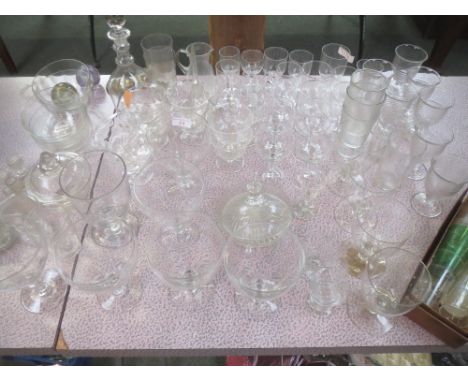 Assorted glass ware to include rummers, goblets, decanter, bowls etc