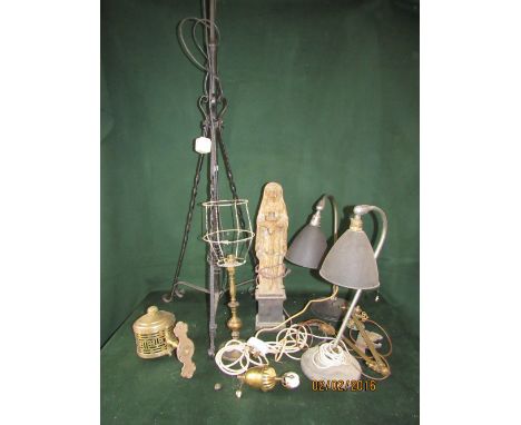 2 "Bestlight" desk top lamps, a wrought iron standard lamp, a cast iron figural table lamp and other fittings