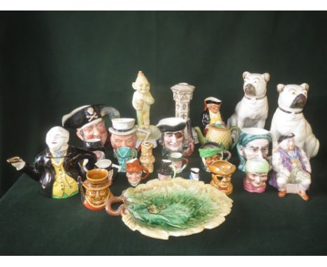 Wilkinson Ltd "Chairman" novelty ashtray/striker, a pair of C20th pottery seated pug dogs and Royal Doulton Long John silver 