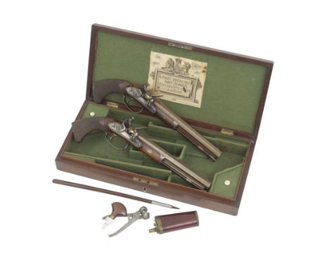 A Rare Cased Pair Of 28-Bore Flintlock Duelling PistolsBy Prosser, Charing Cross, London, No. 64, Dated 1803With rebrowned tw