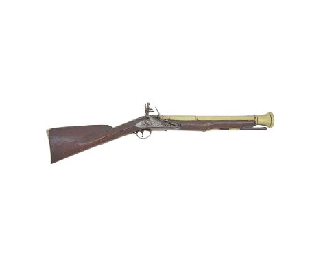 An Irish Brass-Barrelled Flintlock BlunderbussBy F. Lord, Dublin, Circa 1760With heavy two-stage barrel turned and flared at 