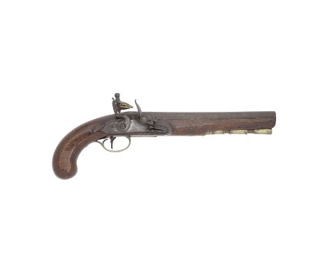 A Brass-Mounted Flintlock Pistol Of Carbine BoreBy W. Bond Of London, Early 19th CenturyWith plain russet barrel, engraved ta