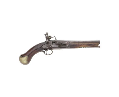 A 25-Bore Flintlock Arsenal Shortened Long Sea Service PistolLate 18th CenturyWith plain barrel and tang, border engraved fla