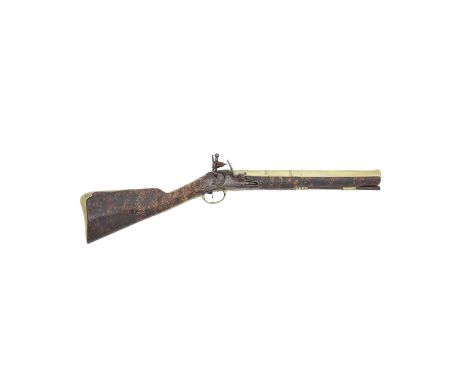 A Fine Brass-Barrelled Flintlock BlunderbussBy H. Delany, Londini, Early 18th CenturyWith three-stage barrel flared at the mu