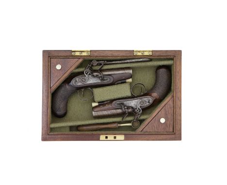 A Cased Pair Of 28-Bore Flintlock Travelling Or Overcoat PistolsBy Goodwin &amp; Co., London, Early 19th CenturyWith rebrowne