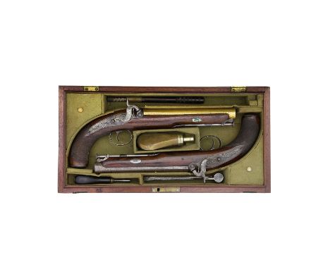 A Rare Cased Pair Of 17-Bore Percussion Officer's PistolsBy Purdey, London, No. 57, Circa 1840With browned twist sighted barr