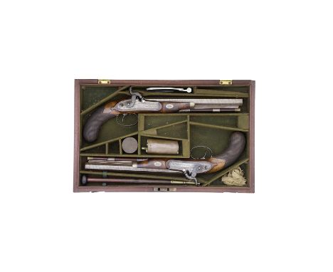 A Cased Pair Of 40-Bore Percussion Duelling Or Target PistolsBy H. Bales, Ipswich, Nos. 240 And 241, Circa 1830With rebrowned