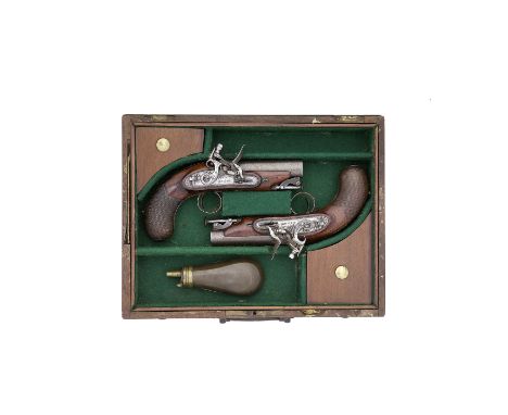 A Cased Pair of 18-Bore Flintlock Overcoat Or Travelling PistolsBy John Rigby, Dublin, Early 19th CenturyWith rebrowned damas