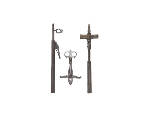 A German Combined Wheel-Lock Spanner, Powder-Measure And Turnscrew, A German Powder-Measure, And A Continental Mainspring-Cla