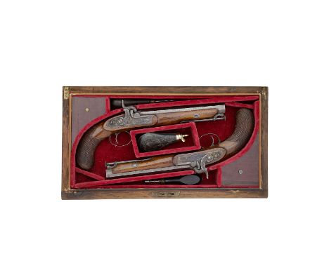 A Cased Pair Of Percussion Officer's Pistols Of Carbine Bore Signed D. Egg, No. 1 Pall Mall, London, Mid-19th CenturyWith bro