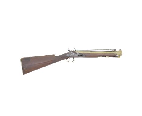 A Brass-Barrelled Flintlock Blunderbuss With Spring BayonetSigned Hinks, Circa 1820With two-stage barrel turned and belled at