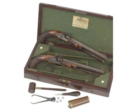 A Rare Cased Pair Of 38-Bore Flintlock Duelling Pistols By John Manton &amp; Son, Dover Street, London, No. 6019 For 1813With