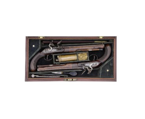 A Cased Pair Of 22-Bore Flintlock Duelling PistolsBy Henry Nock, London, Circa 1800With swamped twist octagonal sighted barre