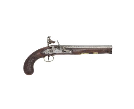 A 16-Bore Flintlock PistolBy P. Bond, Cornhill, London, Early 19th CenturyWith plain barrel signed along the breech flat term