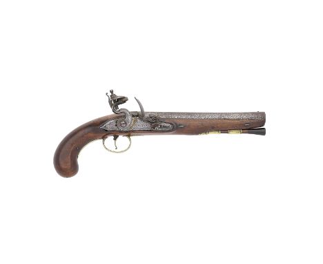 An 18-Bore Flintlock PistolBy Williams Of London, Late 18th CenturyWith slightly swamped sighted barrel, border engraved tang