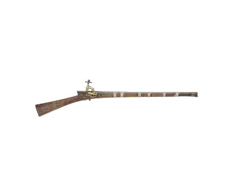 A Turkish 50-Bore Miquelet-Lock Short Rifle (Shishana)Late 18th CenturyWith slightly swamped octagonal sighted barrel of fine