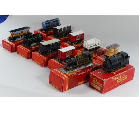 A collection of eleven boxed model railway including Tri-ang Hornby 0-6-0 Saddle Tank Locomotive Black Livery together with H