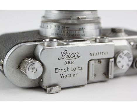 A Leica Ernst Leitz Wetzlar IIIa Film Camera w/ Leica Ernst Leitz Wetzlar Summitar 5cm F/2 Lens w/ Original Leather Case  Sol